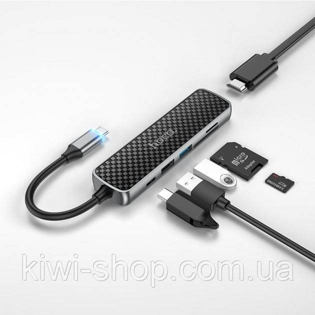 HUB адаптер Type-C HOCO HB24, тайп сі Хаб на макбук 6 в 1 HOCO HB24 (4KHDMI USB3.0+USB2, SD/T, PD 60W Type-C) - фото 6 - id-p1645949988