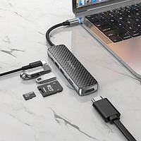 HUB адаптер Type-C HOCO HB24, тайп сі Хаб на макбук 6 в 1 HOCO HB24 (4KHDMI USB3.0+USB2, SD/T, PD 60W Type-C)