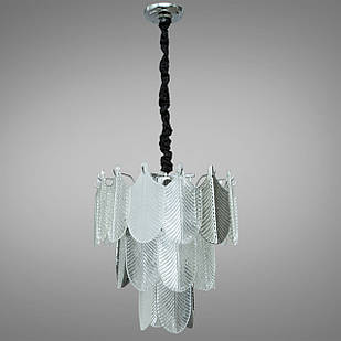 Скляна люстра пір'я в стилі Арт-Деко на 5 ламп E14 колір каркасу хром D-0121/D400 HR