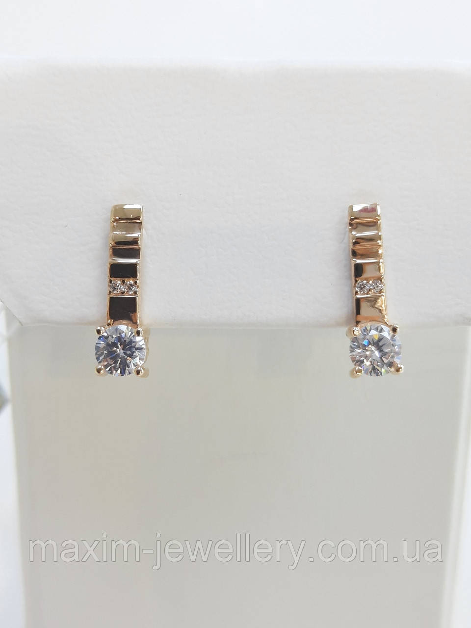 Сережки в червоному золоті з фіанітами, фото 1