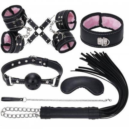 Набір бдсм секс іграшок GoddessBondage 7 предметів для бдсм ігор комплект м'який чорно-рожевий, фото 2