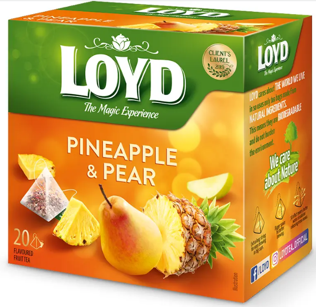 Чай фруктовий у пірамідках LOYD PINEAPPLE&PEAR 20 пак., фото 1
