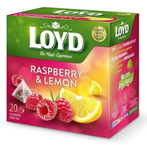 Чай фруктовий у пірамідках LOYD RASPBERRY&LEMON 20 пак., фото 1