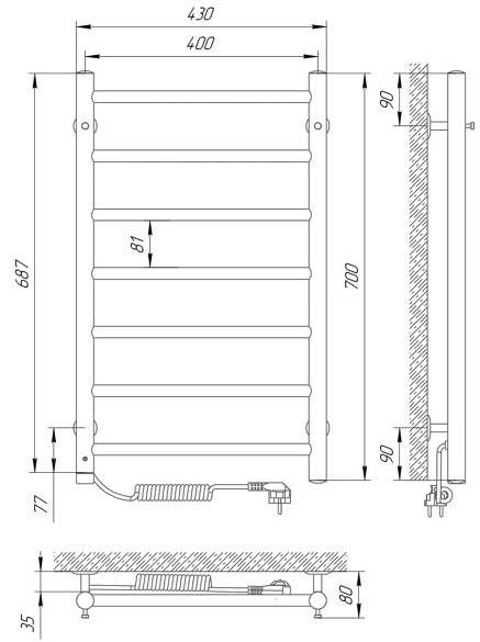 Габаритные размеры Laris Альфа П7 400 х 700 Э