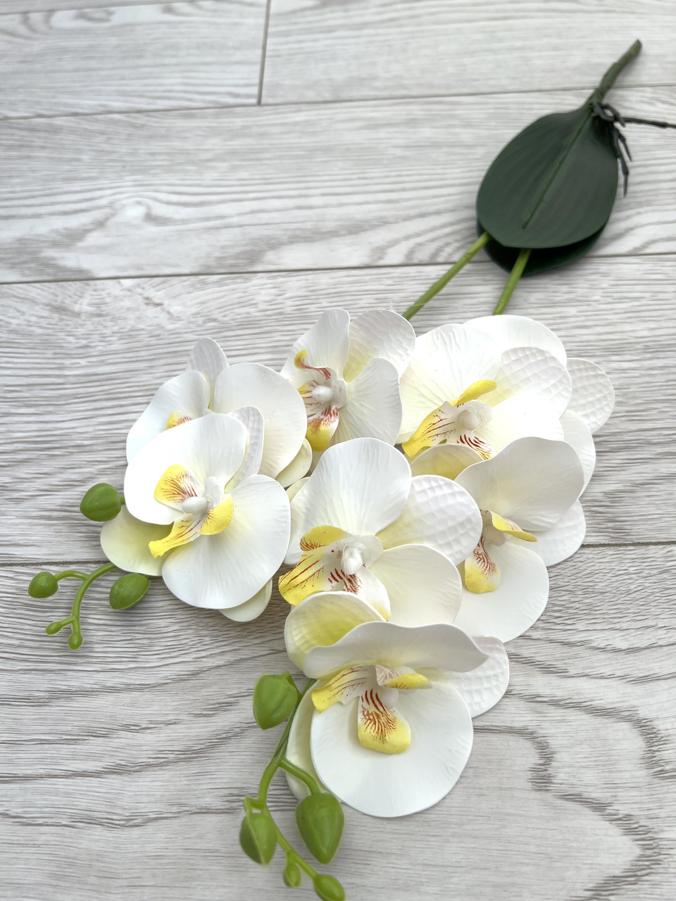 Штучна орхідея з латексу з листиками та корицями (55 см), фото 1
