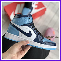 Кроссовки женские Nike Air Jordan Retro 1 blue white / Найк Джордан ретро 1 голубые синие белые