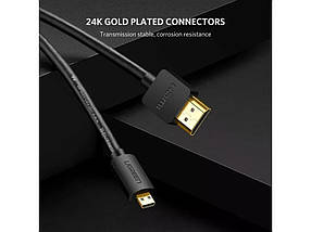 HDMI кабель UGreen 30148 Micro HDMI to HDMI з підтримкою 4K/3D (Черний, 1м), фото 3