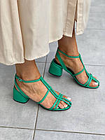 Босоніжки жіночі ShoesBand Зелені натуральні шкіряні на підборах 40 (26-26,5 см) (S85271-2)
