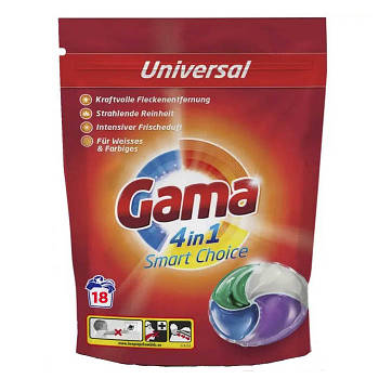 Капсули для прання GAMA Універсал 4в1 18 шт