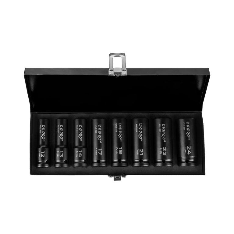 Набір ударних торцевих головок Dnipro-M подовжені 1/2" 12-24 мм 8 шт., фото 1