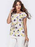 Легкая блузка с крупным цветочным принтом. ( 2 расцветки)