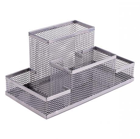 Органайзер настільний металевий "Сітка" 3683-S срібло 4 відділення 20х10х10см KNZ