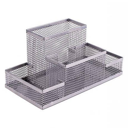 Органайзер настільний металевий "Сітка" 3683-S срібло 4 відділення 20х10х10см KNZ, фото 1