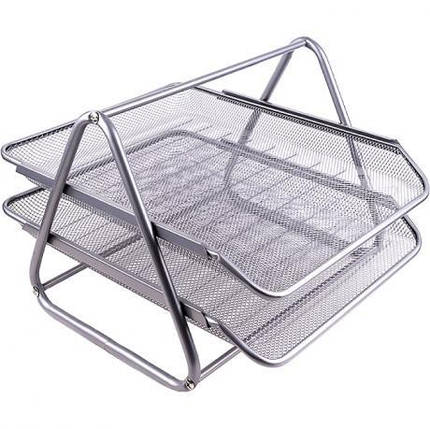 Лоток для паперу 2013 (2 секції, горизонтальний, металевий сітка) сірий KNZ, фото 1