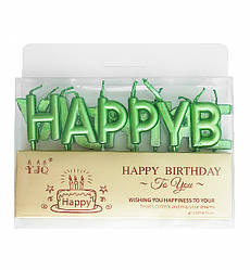 Свічки у торт "Happy Birthday", колір зелений, набір 13 шт.