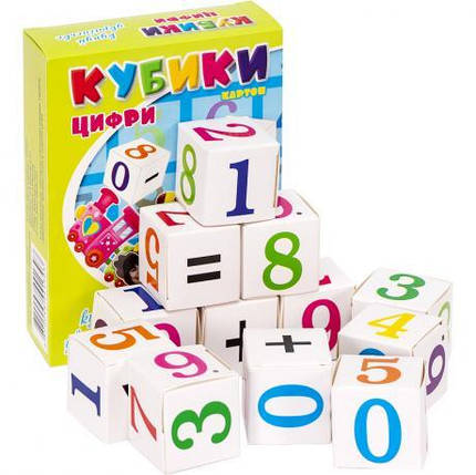 Кубики "Цифри та знаки" КАРТОН у коробочці KNZ, фото 1