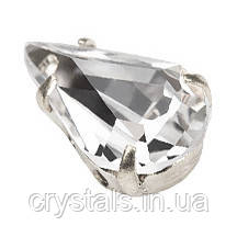Краплі в цапах Preciosa (Чехія) 13x7,8 мм Crystal/срібло, фото 1