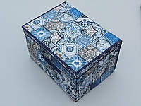 Коробка-органайзер Ш 40*Д 30*В 25 см. Цвет синий с узорами для хранения одежды, обуви или небольших предметов