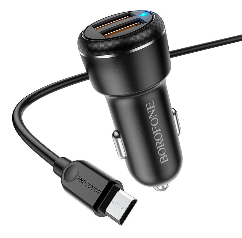 Автомобільний зарядний пристрій в прикурювач Borofone BZ17 2 х USB 18W + кабель Micro USB Чорний