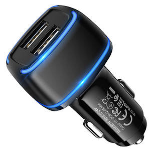 Автомобільний зарядний пристрій в прикурювач Borofone BZ14 2 х USB 2.4 А Чорний, фото 3