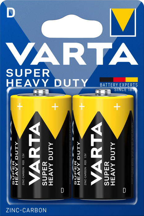 Батарейки D (R20, 373) VARTA SUPERLIFE 1.5V BLI2 Zinc Carbon