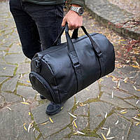 Мужская дорожная и спортивная сумка с отделением для обуви Экокожа вместительная универсальная сумка черная
