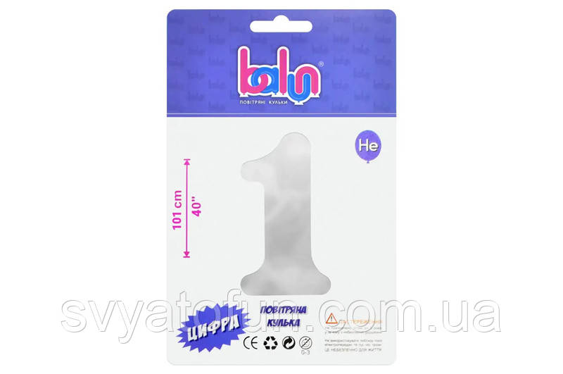 Фольгована кулька цифра "1" срібло 40" Balun
