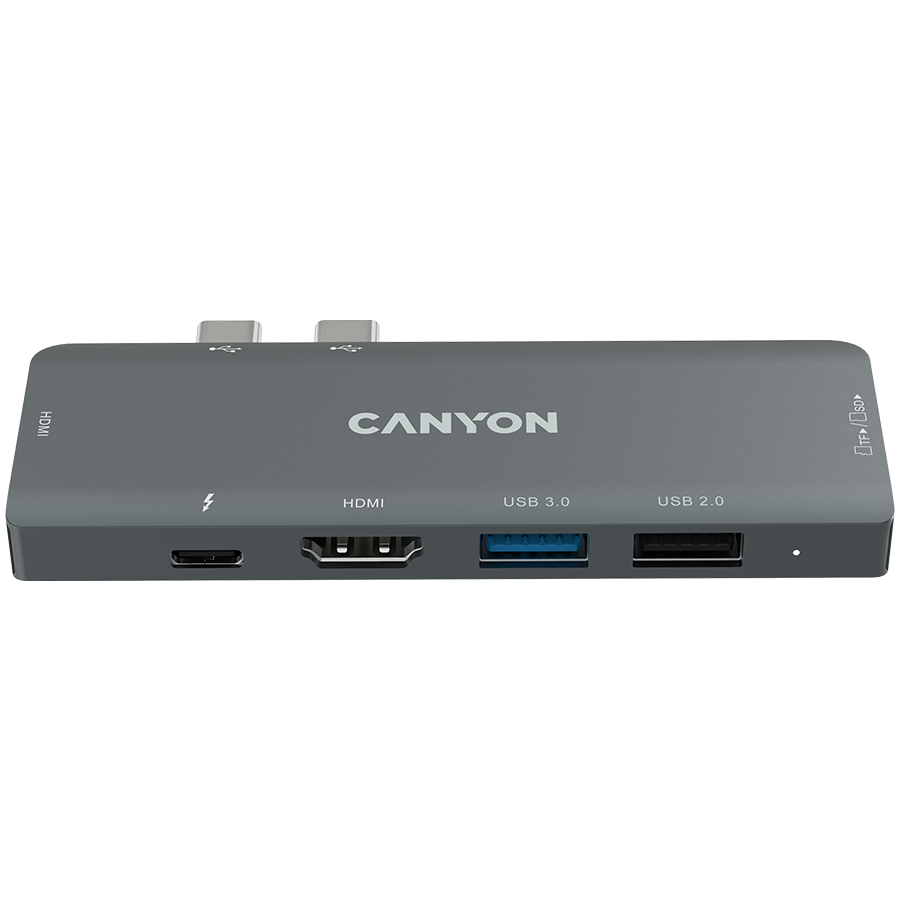 Комутатор Hub USB Type-C Canyon Type-C/2 HDMI/USB3.0/USB2.0/SD+TF (CNS-TDS05B)