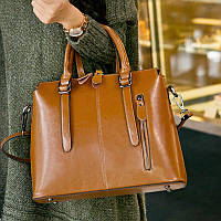 Женская кожаная коричневая деловая сумка