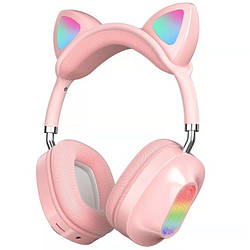 Бездротові дитячі MP3 Навушники з котячими Вушками з підсвіткою з MicroSD з FM-Радіо Cat Ear STN-06 Bluetooth Рожеві