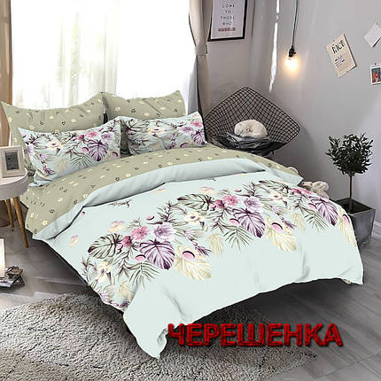 Тканина для постільної білизни Бязь "Gold" Lux GL7890 (A+B) - (50м+50м) тропічний принт на зеленому з компаньйоном, фото 1