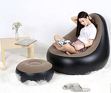 Надувне велюрове крісло диван із пуфом AIR SOFA для відпочинку