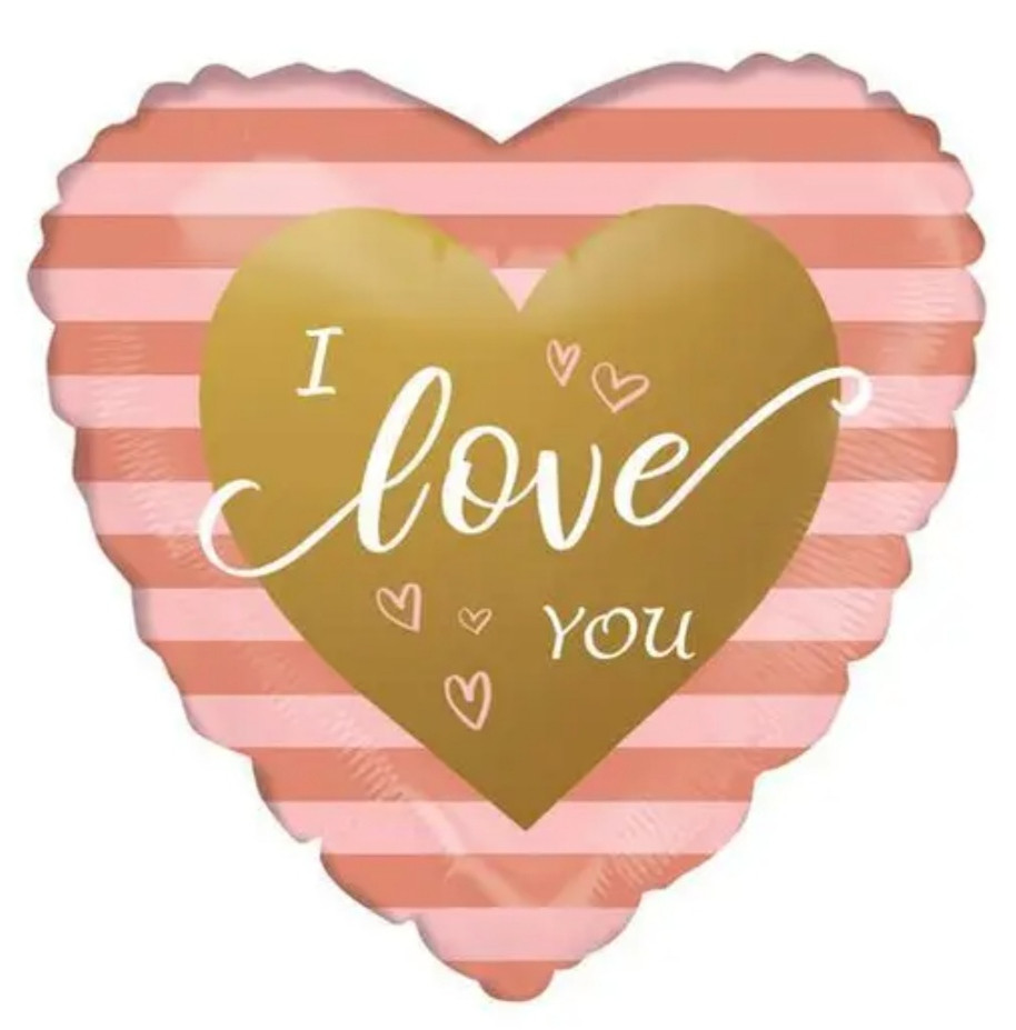Куля фольгована серце "I Love You" Рожева смужки. Розмір: 18"(45 см.)