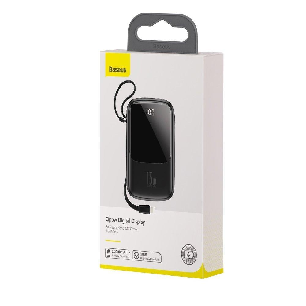 PowerBank (павер банк) Baseus Qpow Digital Display with cable Lightning 3A 10000mAh Black Чорний PPQD-B01