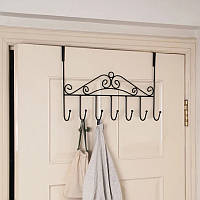 Вешалка на дверь 42х22см (7 крючков), вешалка для одежды в прихожей - крючки для одежды верхней Черные (TL)