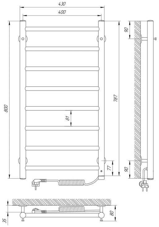 Габаритные размеры Laris Альфа П8 400 х 800 Е