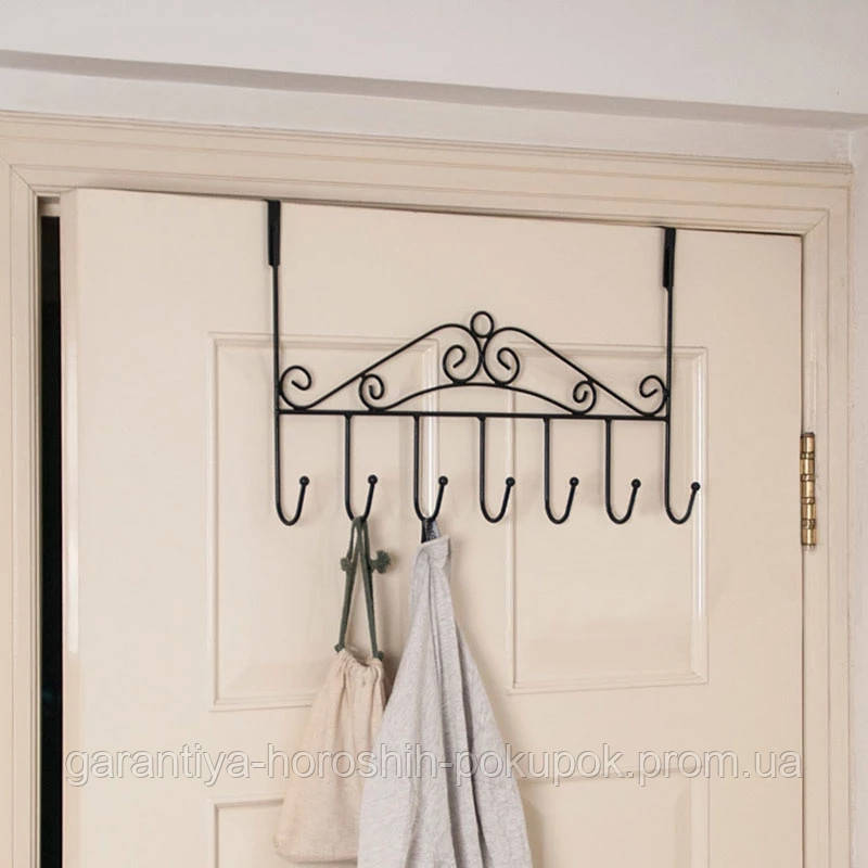 Вешалка на дверь 42х22см (7 крючков), вешалка для одежды в прихожей - крючки для одежды верхней Черные (GA) - фото 1 - id-p1649058460