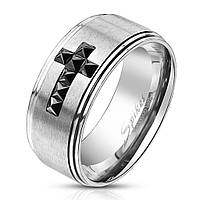 Мужское кольцо из стали с крестом и черными фианитами Spikes R-M6859-9-09 (Размер: 19 мм (9 США) Ширина: 9мм),