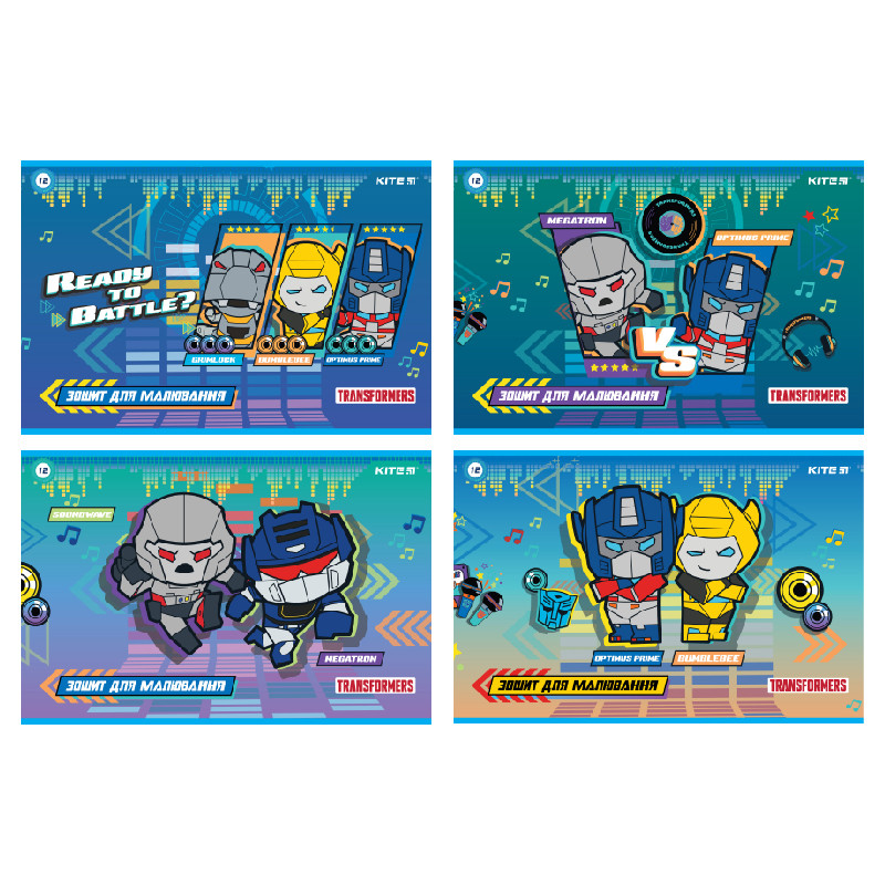 Зошит для малюв. на скобі 12/100 A4 "Transformers" софт тач+УФлак №TF22-241/Kite/(20)(200)