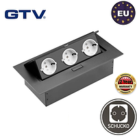 Встраиваемый розеточный блок GTV AE-PB03GS-20, 3 гнезда, без провода, чёрный, SCHUCKO