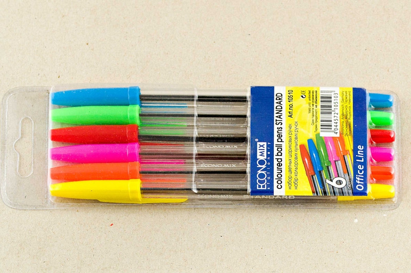 Ручка кулькова Economix E10510 у наборі 6 шт. (блакитний., червоний, зелений, фіол,жовт, оранж), 0,7 мм