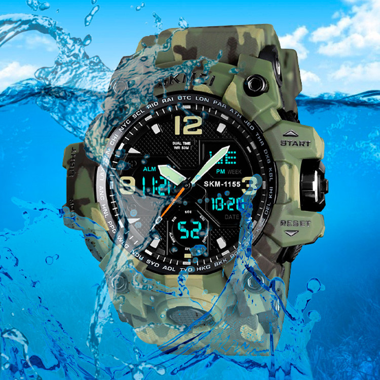 Skmei Camouflage: Армійські чоловічі годинники з водонепроникністю та підсвічуванням.