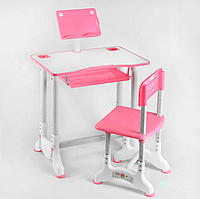 Детская регулируемая пластиковая парта для девочки со стульчиком розовая