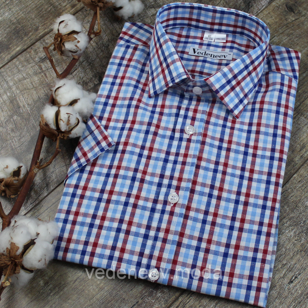 Чоловіча сорочка з коротким рукавом в клітинку, фото 1