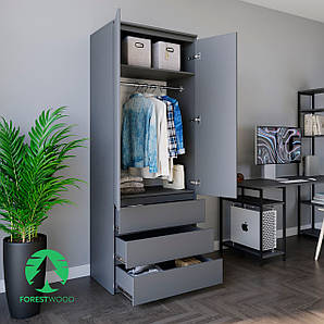 Шафа для одягу зі штангою на 3 висувних шухляди з фасадами без ручок з ДСП