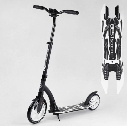 Самокат Best Scooter з переднім амортизатором, передні колеса 230 мм, задні 200 мм PU, широке кермо
