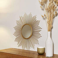 Настенный декор зеркало Солнце из металла в золоте d50см