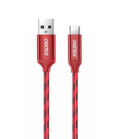 Кабель зарядный Choetech USB 3.0 - Type-C 2.4A нейлоновая оплетка 0.5 м Red (AC0009-101RE)