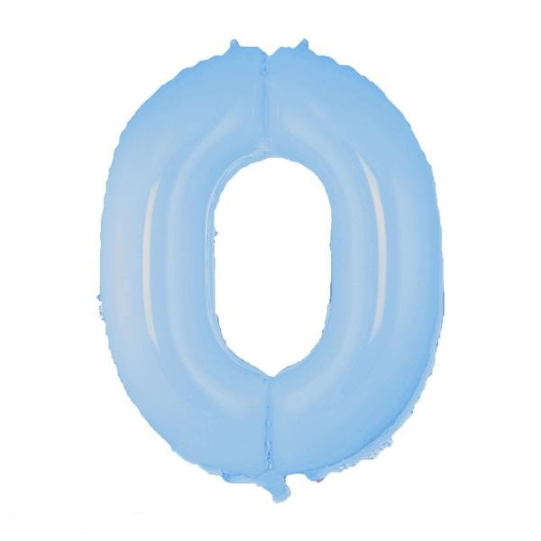 Фольгована велика повітряна куля Flexmetal (Іспанія) цифра 0 блакитна пастель, 102 см