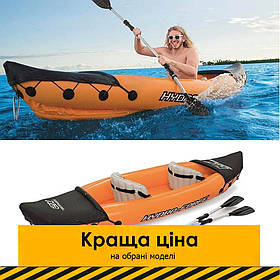 Двомісна надувна байдарка (каяк) Bestway 65077 Lite-Rapid X2 Kayak, 321 см x 88 см, помаранчева (весла)